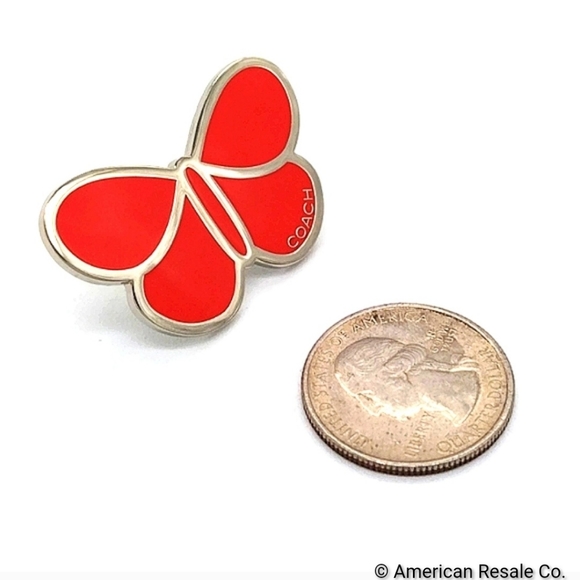 Vintage COACH Orange Enamel Butterfly Lapel Pin Brooch Purse Backpack Pin Charm - Picture 6 of 6